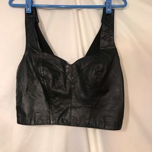 Genuine leather biker crop top spandex sides